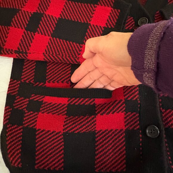 Ralph Lauren woman Red and Black Checkered Sweater Blazer Sz L/G $248 - Picture 3 of 4